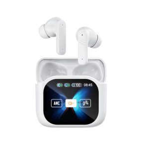 New LX-50 TWS LCD Screen Touch Earbuds | ANC + ENC | HiFi Gaming White